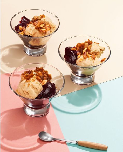 PEANUT-BUTTER ICE CREAM, BOYSENBERRY JELLY & TOASTED- PEANUT BRITTLE - Cuisine Magazine - From New Zealand to the World Real Fruit Ice Cream New Zealand, Turnip Cake, Smooth Peanut Butter, Soft Egg, Berry Juice, Egg Pasta, Peanut Butter Ice Cream, Baked Alaska, Peanut Brittle