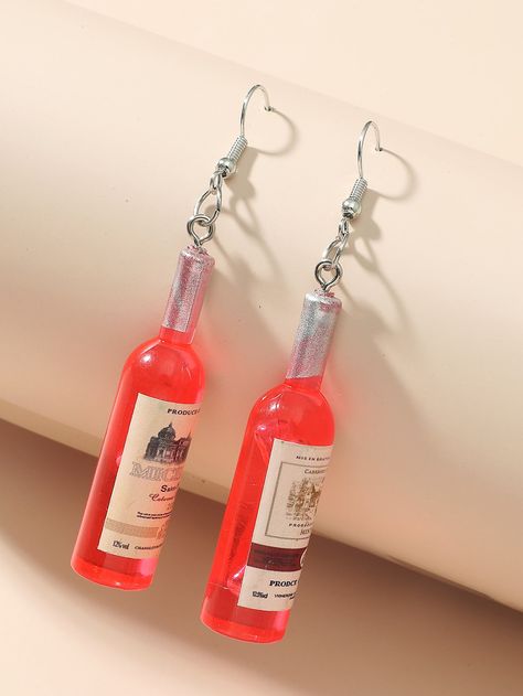 Red Vacation   Polyresin  Dangle Embellished   Jewelry Wine Bottle Design, Red Wine Bottle, Bottle Earrings, Dragon Earrings, Quirky Earrings, Alcohol Bottles, Beaded Drop Earrings, Brand Jewelry, Art Deco Earrings