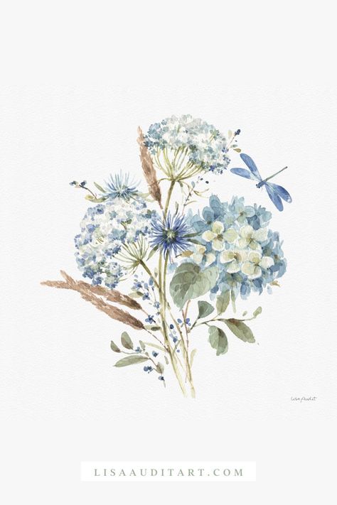 White Canvas Art, Lisa Audit, Hur Man Målar, Blue Wall Art, White Wall Art, Arte Floral, Gracie Oaks, Art Floral, Floral Botanical