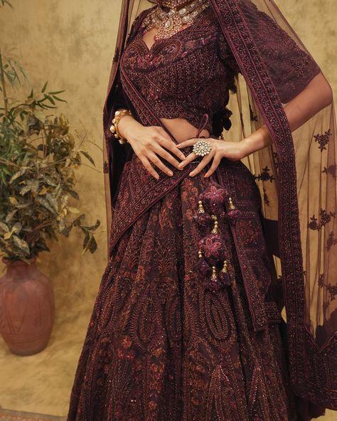 Lavish, luxurious, and unforgettable. Our dark chocolate brown velvet lehenga from the Roohdar Collection is fully embroidered and comes with two dupattas for a royal finish—perfect for a bride who wants to make a statement🤌🏻 For further inquiries and shipping details, please reach out to us at the following contacts: 📞India: 721 721 1400 📞US/Canada: +16614078200 📞Australia/ New Zealand:+61483918030 📞UK: +441908103655 #getethnic #royalindianbride #indianweddinginspiration #indianlehenga #cu... Purple Lehenga Color Combos, Lehenga Color Combos, Dark Purple Lehenga, Purple Lehenga, Velvet Lehenga, Indian Wedding Inspiration, Indian Lehenga, Dark Chocolate Brown, Brown Velvet