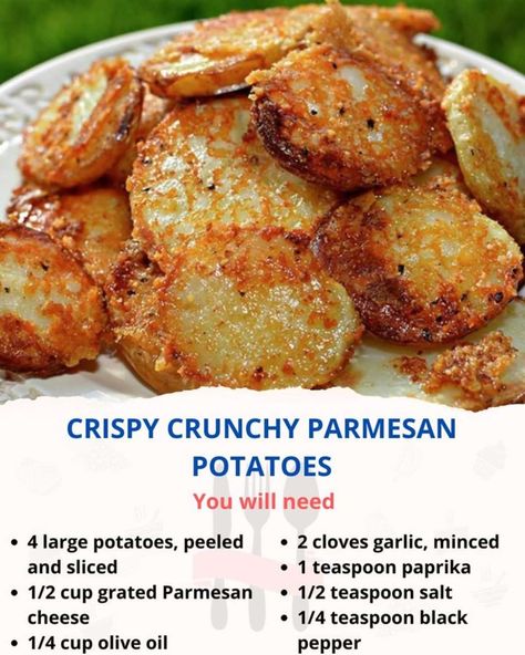 Crispy Crunchy Parmesan Potatoes, Crunchy Parmesan Potatoes, Crispy Parmesan Potatoes, Parmesan Potatoes, Potato Sides, Potato Side Dishes, Potatoes Recipe, Potato Dishes, Parmesan Cheese