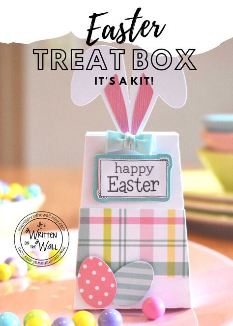 Easter Treat Box for Easter Baskets, For Table Decor, Place Setting, Party Favor, Party Treats, Office Staff, CoWorkers and Employee Easter Gift. It's a Kit-COME SEE ALL OUR EASTER KITS. Fill with your favorite treats. U to 22 Hershey Kisses can fit inside box. Other small treats too. See measurements in description Easter Treat Holders, Gifts For Office Staff, Easter Treat Box, Easter Bunny Treats, Easter Gift Boxes, Setting Table, Easter Treat Bags, Easter Surprise, Easter Favors