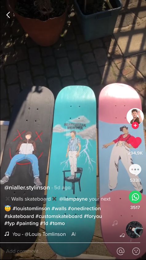 Harry Styles Art, Painted Skateboard, One Direction Merch, One Direction Louis Tomlinson, One Direction Art, One Direction Music, One Direction Louis, One Direction Photos, Harry Styles Cute