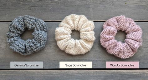 Free Knit Scrunchies Pattern – Update – Savlabot Scrunchies Pattern, Small Knitting Projects, Garter Stitch Knitting, Couture Invisible, Crochet Rings, Crochet Bows, Bamboo Yarn, Crochet Hair Accessories, Beginner Crochet Projects