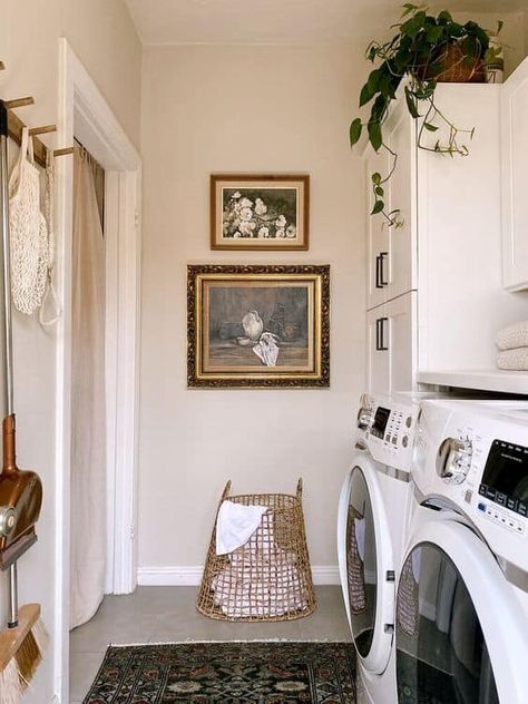 16 Transitional Laundry Room Decor Ideas » Lady Decluttered Laundry Room Off Of Kitchen, Laundry Room With Mirror, Boho Laundry Room Door, Gallery Laundry Room, Laundry Room Facelift, Bungalow Laundry Room, Mudroom Laundry Room Small Space, Powder Room In Laundry Room, Styling A Laundry Room