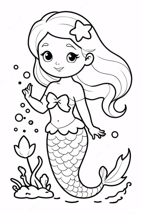 Mermaid Drawing Ideas, Mermaid Coloring Pages Free Printable, Free Mermaid Coloring Pages, Fish Drawing For Kids, Drawing Mermaid, Art Abstrait Ligne, Creative Logo Design Art, Mermaid Drawing, Flower Coloring Sheets