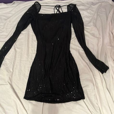 Black Sparkly Long Sleeve Dress. Brand New. Sparkley Long Sleeve Dress, Long Sleeve Dress Sparkly, Black Sparkly Long Sleeve Dress, Black Sparkly Dress Long Sleeve, Black Sparkly Dress Short, Glitter Dress Long Sleeve, Sparkly Dress Aesthetic, Sparkly Dress Black, Sparkly Long Sleeve Dress