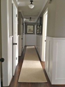 cheap remnant hallway runner Carpet Remnants, Upstairs Hallway, Narrow Hallway, Decor Minimalist, Style At Home, Wainscoting, Hallway Decorating, New Wall, Home Fashion