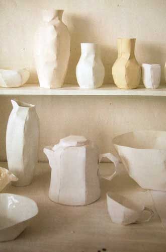 Pieces by Ruth Gurvich--I think these are very modern French apartment with organic look and cool design. Unique Pottery, Rustic Ceramics, Keramik Design, White Pottery, Ceramic Studio, Pottery Designs, Ceramic Vessel, White Vases, Contemporary Ceramics