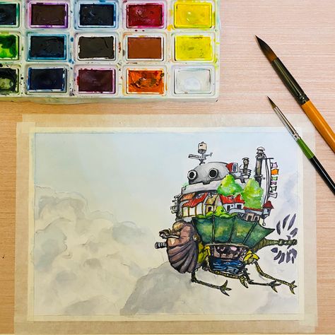 Gouache Ideas, قلعة هاول المتحركة, Ghibli Studio, Castle Designs, Bullet Journal Design Ideas, Art Films, Howls Moving Castle, Journal Design, Cute Doodles