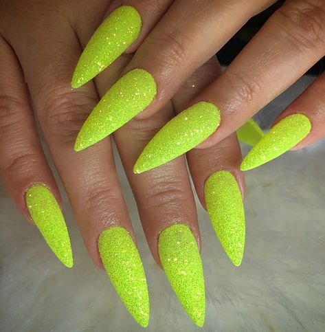 Glitter Neon Nails, Neon Sparkle Nails, Yellow Nails Glitter, Neon Nails With Glitter, Nail Designs Neon Yellow, Neon Glitter Nails Summer, Yellow Neon Nails, Yellow Glitter Nails, Yellow Nails Sparkle