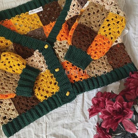 Autumn Olive, Grid Patterns, Fall Crochet Patterns, Crochet Fairy, Patchwork Cardigan, Halloween Crochet Patterns, Crochet Fall, Crochet Fashion Patterns, Granny Squares Pattern