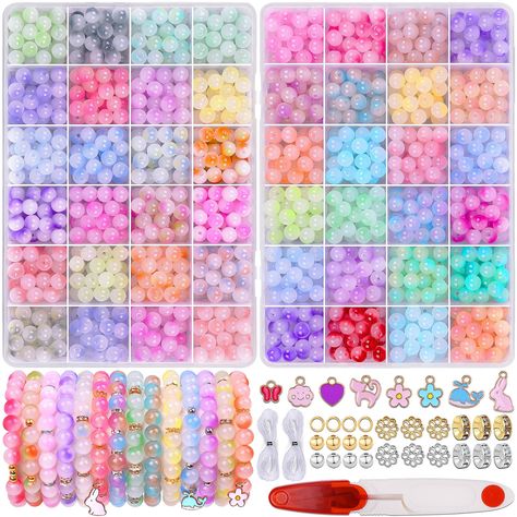 PRICES MAY VARY. 🎃Great Value Set: Wuollgess 8 mm beads for bracelets include more than 1200 pieces of 8mm glass beads with holes in 48 vivid colors,25 bracelet beads per color,190 pcs gold spacer beads, 190 pcs silver spacer beads, 8pcs charm pendants, 2pcs crystal elastic strings and scissors, enough quantity to meet your various needs of jewelry making or DIY craft. 🎄48 Colors Gradient Glass Bead Kit: This bracelet making kit glass beads includes 48 different colors 8 mm beads which can be Crystal Bracelet Making Kit, Bead Kits Jewelry Making, Colors Gradient, Glass Bead Crafts, Diy Kandi Bracelets, Bracelet Making Kit, Diy Kandi, Bead Crafts Diy, Diy Crafts For Girls