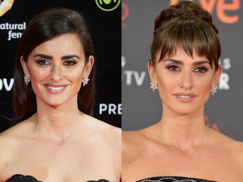 Penelope Cruz Penelope Cruz Fringe, Penelope Cruz Bangs, Penelope Cruz Hair, With And Without Bangs, Penelope Cruz Makeup, Celebrity Bangs, Pirate Hair, Rashida Jones, Javier Bardem