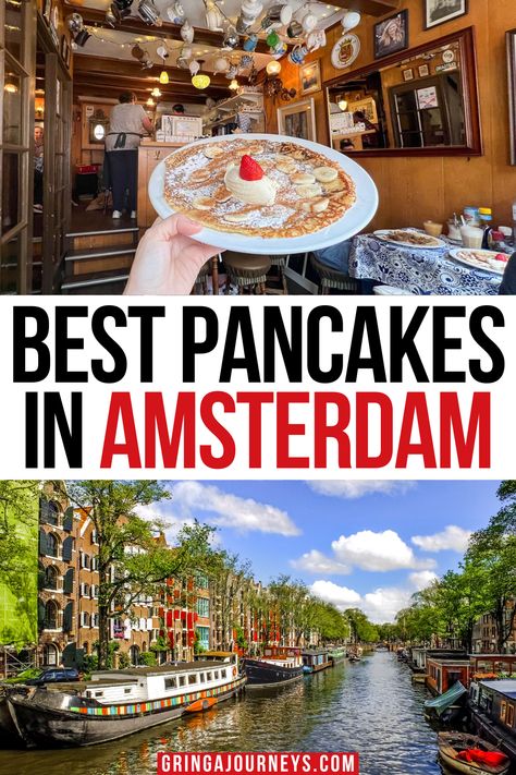 Discover where to eat pancakes in Amsterdam! After all, you have to experience the perfect blend of American pancake fluffiness and French crepe elegance that is a Dutch pancake. Whether sweet with powdered sugar and maple syrup or savory with cheese, ham, or bacon, they're a culinary sensation for any time of day. Join us as we wander through Amsterdam's charming streets to uncover the 7 best pancake houses, each offering a unique taste of Dutch pancake perfection. Visiting Amsterdam, Pancake Restaurant, Amsterdam Restaurant, Best Pancakes, Amsterdam Food, Amsterdam Canals, Visit Amsterdam, Netherlands Travel, Amsterdam Travel