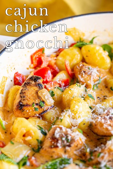 Cajun Chicken Gnocchi, Cajun Gnocchi, Gnocchi Chicken Recipes, Cajun Spices, Gnocchi Dishes, Sprouts Recipes, Balanced Plate, Baked Gnocchi, Cajun Dishes