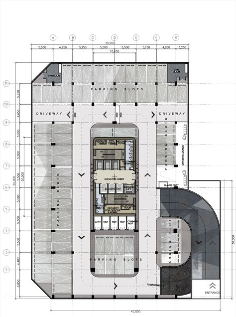 Multistory Parking Plan, Office Building Plans Layout, Parking Building Plan, Basement Parking Plan, Commercial Building Floor Plan, Multi Storey Car Park, Building Floor Plans, Basic Architecture, Parking Plan