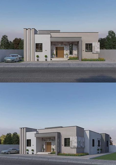 Four Bedroom House Plans Single Storey, Home Bathroom Design, Modern Front Yard Landscaping Ideas, Single Floor House Design, Modern Front Yard Landscaping, Modern Bungalow House Design, Modern Front Yard, House Outer Design, Small House Elevation