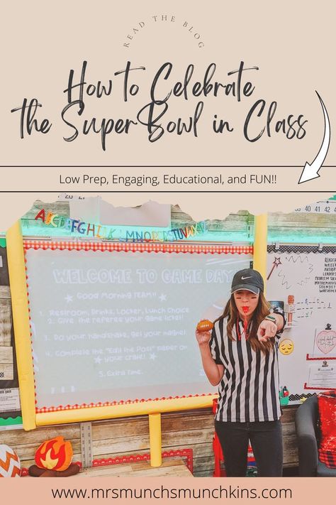 Looking for fun AND educational Super Bowl activities for kids?  Read the blog to find out exactly how I celebrate the Super Bowl in the classroom.  Low prep resources, ideas, and activities to have a football themed classroom, while still learning. Super Bowl Math Activities, Football Themed Classroom, Football Math Activities, Super Bowl Activities, Superbowl Party Decorations, Math Story Problems, Winter Break Activities, Sports Classroom, Football Activity