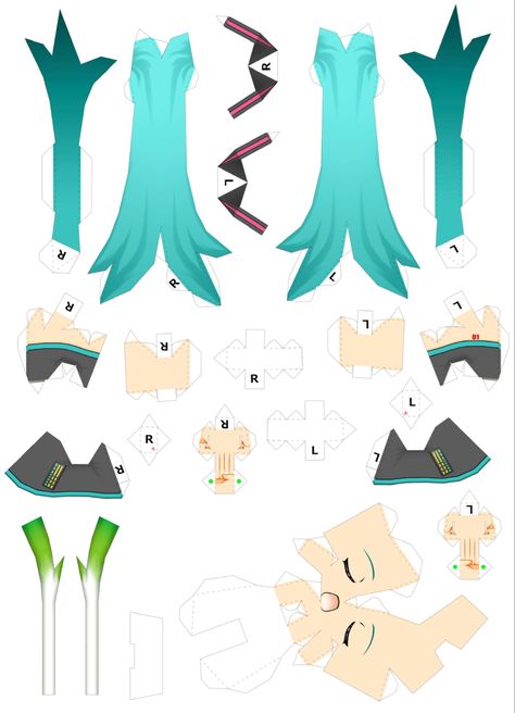 Miku Papercraft, Papercraft Templates Printables, Anime Paper, Paper Dolls Diy, Hello Kitty Crafts, Paper Toys Template, Papercraft Printable, Instruções Origami, 8bit Art