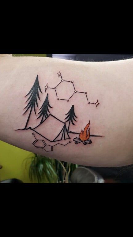 Dopamine Tattoo, Small Nature Tattoo, Camping Tattoo, Z Tattoo, Prison Tattoos, Band Tattoo Designs, Hiking Tattoo, R Tattoo, Band Tattoo