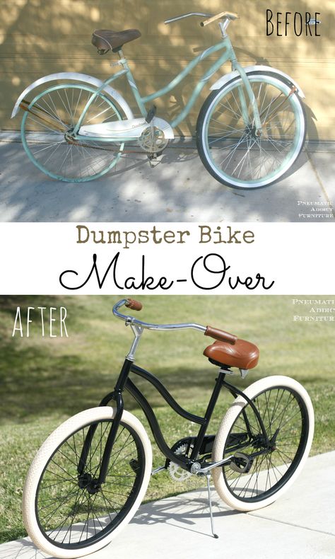 New life for an old beach cruiser! DIY black and cream bike make-over. Beach Cruiser Makeover Diy, Custom Bicycles Ideas, Bike Painting Ideas, Bike Paint Ideas, Bike Makeover, Bicycle Makeover, Bicycle Restoration, Cruiser Bike Accessories, Bici Retro