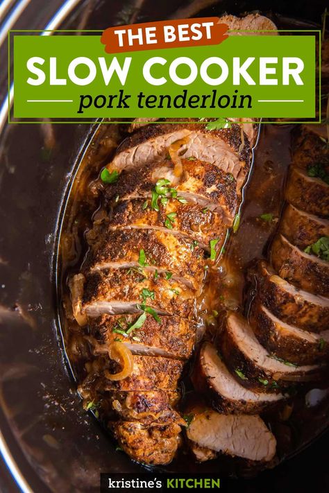 You will LOVE this easy Crock Pot Pork Tenderloin recipe! With onions and a simple seasoning rub, this slow cooker pork tenderloin is one of the best easy dinner ideas. Pork Tenderloin Recipes Easy, Slow Cooker Pork Recipes, Easy Pork Tenderloin Recipes, Easy Pork Tenderloin, Honey Balsamic Glaze, Balsamic Glaze Recipes, Crockpot Pork Tenderloin, Pork Crockpot Recipes, Slow Cooker Pork Tenderloin