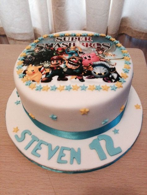 Super Smash Bros Cake Ideas, Smash Bros Cake, Super Smash Bros Cake, Super Smash Bros Party, Birthday Baking, 10 Birthday, Just Bake, Heart Cake, Mario Party