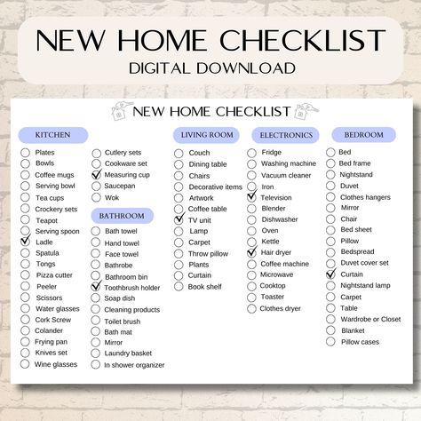 "New Home Essentials Digital Checklist, Home Preparation, First Home Organization, Room By Room List, Moving Checklist ◾️ Welcome to IgzDigitalMarket shop 😊🌸 🔑 Embarking on a new chapter and planning a move? Say goodbye to stress and hello to seamless transitions with our meticulously designed Moving Checklist. We understand that moving can be overwhelming, so we've crafted a comprehensive guide to ensure your relocation is smooth and stress-free.  📦With our Moving Checklist Design, your jou Preparing To Move Into A New Home, Relocation Checklist, Digital Checklist, New Home Essentials Checklist, First Home Essentials, Checklist Design, Moving List, Moving Essentials, Airbnb Checklist