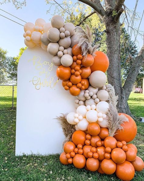 Pumpkin Gender Reveal, Baby Shower Balloon Arch, Blush Balloons, Orange Balloons, Fall Colours, Halloween Balloons, Garland Arch, Pumpkin Party, Baby Shower Pumpkin