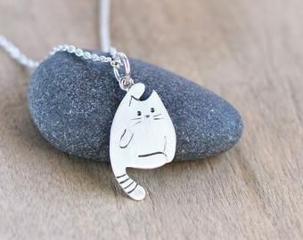 Cat Charm Necklace, Silver Cat Pendant, Cat Necklace Silver, Kitty Necklace, Tiny Necklace, Necklace Cat, Sterling Silver Cat, Cat Pendant, Charm Necklace Silver