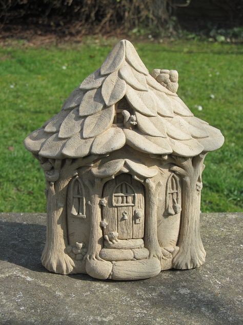 Critter Cottage Air Dry Clay Cottage, Fairy Houses Ceramic, Clay Cottage House, Ceramic Cottage House, Fairy House Sculpture, Fairy Garden Ceramics, Clay House Sculpture, Fairy Clay Houses, Fairy Ceramics