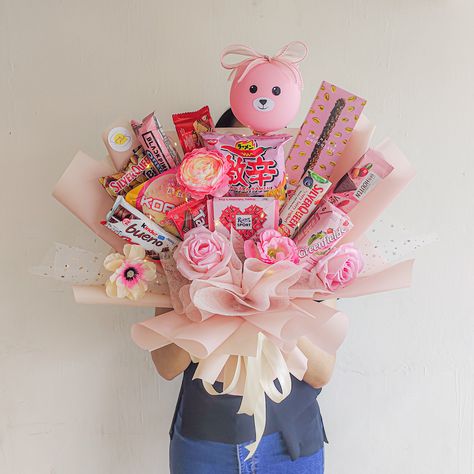 Snack Bouquet, Pink Snacks, Florist, Snacks, Flowers, Pink