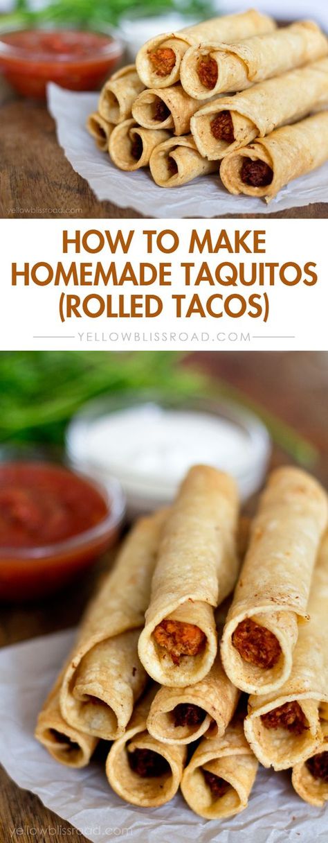 Homemade Rolled Tacos, Rolled Tacos Recipe, Homemade Taquitos, Rolled Tacos, Yellow Bliss Road, Family Resources, Taquitos Recipe, Red Salsa, Hispanic Food