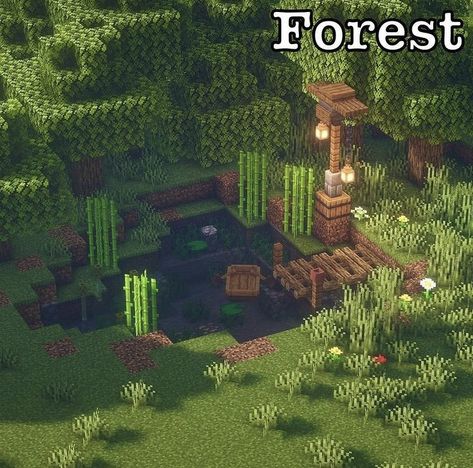 Minecraft Forest, Minecraft Pond, Minecraft Shop, Forest Pond, Minecraft Shops, Minecraft Music, Mc Ideas, Minecraft Aesthetic, Bangunan Minecraft