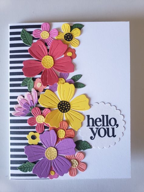 Diy Spring Cards Ideas, Spring Cards Handmade Simple, Spellbinders Blooms, Flower Dies, Bold Flowers, Spellbinders Cards, Hello Cards, Making Greeting Cards, Spring Cards