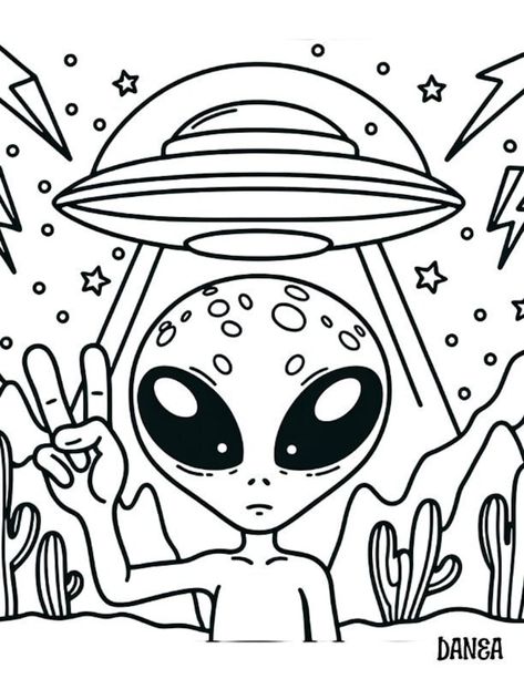 Peace Alien In The Desert Coloring Page Cool Coloring Pages Creative, Edgy Coloring Pages, Alien Mandala, Weird Coloring Pages, Coloring Sheets For Teens, Western Coloring Pages, Aesthetic Coloring Sheets, Lisa Frank Coloring Pages, Doodles Page