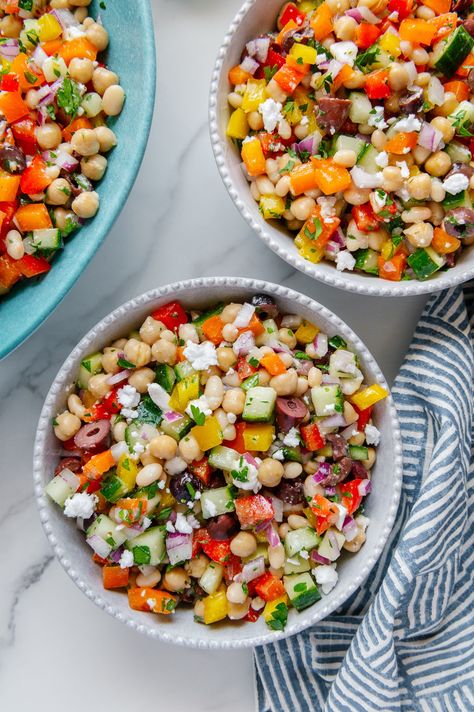 Mediterranean Dense Bean Salad Greek Dense Bean Salad, Dense Bean Salad Recipes, Dense Bean Salad, Dense Salad, Postpartum Meal, Bean Salads, Vegan Feta Cheese, Vegan Salads, Dry Chickpeas