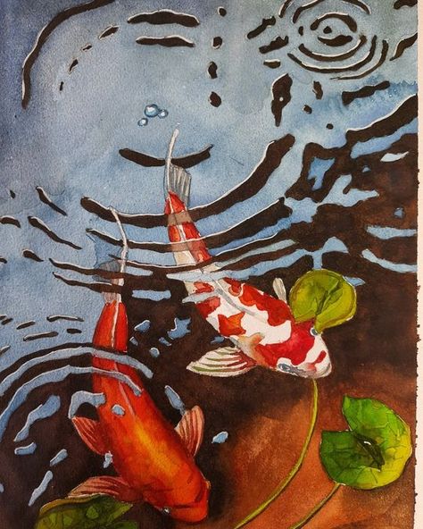 Koi Painting, Koi Art, Pastel Poster, Artwork For Home, Fish Painting, Koi Pond, Fused Glass Art, Wall Gallery, Design Concepts