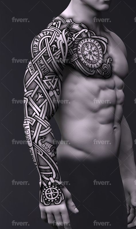 Create perfect celtic, nordic, viking, runes tattoo vector stencil design by Tattoowizardsco | Fiverr Viking Runes Tattoo, Runes Tattoo, Celtic Sleeve Tattoos, Viking Tattoos For Men, Traditional Viking Tattoos, Viking Rune Tattoo, Tato Maori, Viking Warrior Tattoos, Scandinavian Tattoo