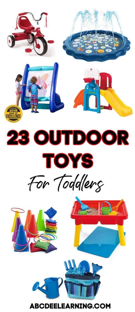 23 Outdoor Toys For Toddlers - ABCDee Learning Backyard Toys For Toddlers, Toddler Outside Activities, Outdoor Play Areas For Toddlers, Outdoor Toddler Toys, Toddler Outdoor Toys, Toddler Outdoor Play Area, Outside Toys For Toddlers, Outside Toys For Kids, Toddler Outdoor Play