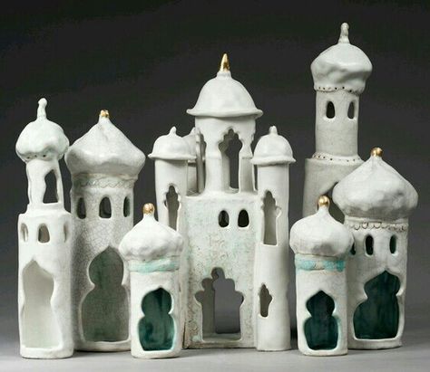 Ramadan Ceramic, Ceramic Lantern Ideas, Clay Lanterns Ideas, Ceramic Castle, Clay Lanterns, Ceramic Architecture, Ceramic Lanterns, Ceramic Lantern, Pottery Houses