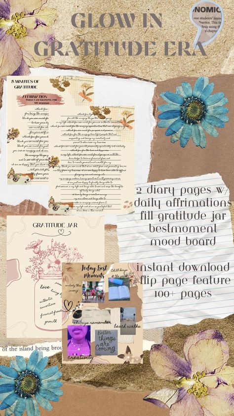 Digital Gratitude Diary Gratitude Journal Aesthetic, Gratitude Writing, Gratitude Jar, Focus On The Positive, Scrapbook Flowers, Board Inspiration, Vision Board Inspiration, Journal Aesthetic, Im Grateful