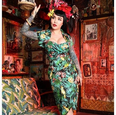 Tiki Party Outfit, Tiki Pinup, Tiki Fashion, Tiki Dress, Eden Dress, Pinup Couture, Tiki Party, Pin Up Dresses, Rockabilly Fashion