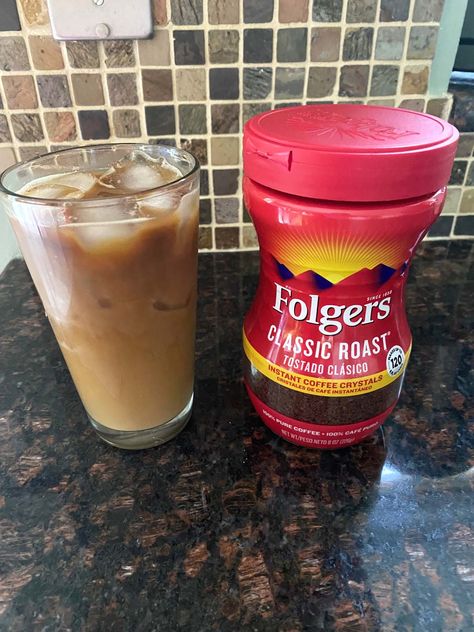 It's super easy to make this tasty Instant Coffee Iced Coffee! And it's so much quicker and less expensive than the drive thru. Make it your way-- add sweetener or creamer to your liking. Ice Coffee With Instant Coffee, Folgers Iced Coffee Recipe, Iced Coffee Using Instant Coffee, Instant Coffee Recipes Iced, Scooters Coffee Drinks Recipe, Instant Coffee Iced Coffee Recipe, Iced Coffee With Instant Coffee, Instant Iced Coffee Recipe, Instant Iced Coffee