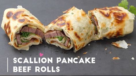 Taiwanese Scallion Pancake Beef Rolls - Angel Wong's Kitchen | Asian & Taiwanese Recipes Made Simple & Fun Green Onion Pancake Recipe, Beef Shank Recipe, Beef Rolls, Taiwanese Cuisine, Beef Roll, Beef Shank, Scallion Pancakes, Taiwan Food, Asian Street Food