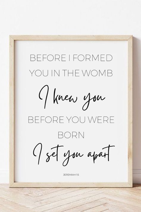 Before I Formed You in the Womb, Jeremiah 1:5, Nursery Bible Verse, Nursery Scripture Wall Art, Baby Shower Gift, Christian Nursery Decor #christiannursery #bibleversewallart Christian Nursery Theme, Christian Nursery Ideas, Christian Baby Shower Ideas, Christian Baby Shower Themes, Baby Bible Verses, Bible Verse Nursery, Nursery Scripture, Christian Baby Shower, Jeremiah 1 5