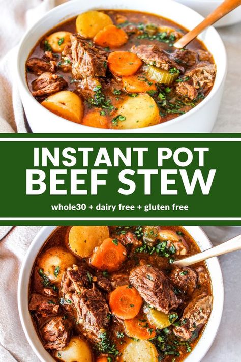 instant pot beef stew Soup Toppings, Instant Pot Beef Stew Recipe, Instant Pot Stew, Instant Pot Beef Stew, Crockpot Recipes Beef Stew, Stew Meat Recipes, Pot Beef Stew, Slow Cooker Beef Stew, Instant Pot Soup