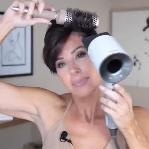 How To Blow Dry Short Hair | Tips To Make Hair Look Fuller And Thicker! | In this video I'm sharing with you how I blow dry my short hair, and if you're wondering how to make your thinning hair look thicker and fuller, I've got... | By Dominique Sachse | Facebook How To Blow Dry Pixie Haircut, Blow Drying Pixie Short Hair, Volumizing Short Hair, How To Volumize Short Hair, How To Blow Dry Short Hair For Volume, Blow Dry Short Hair For Volume, Blow Drying Short Hair, Dominique Sachse Hair Short Haircuts, How To Blow Dry Short Hair