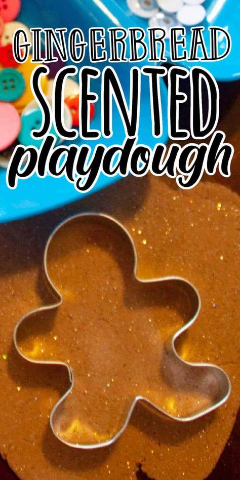 Gingerbread Scented Playdough, Hot Cocoa Playdough Recipe, Sugar Cookie Playdough Recipe, Gingerbread Sensory Preschool, Christmas Playdough Recipe, Easy Gingerbread Playdough Recipe, Gingerbread Playdough Recipe No Cook, Ginger Bread Playdough, Gingerbread Play Doh